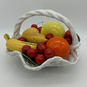 Vintage Capidimonte Italy Porcelain Fruit Basket
